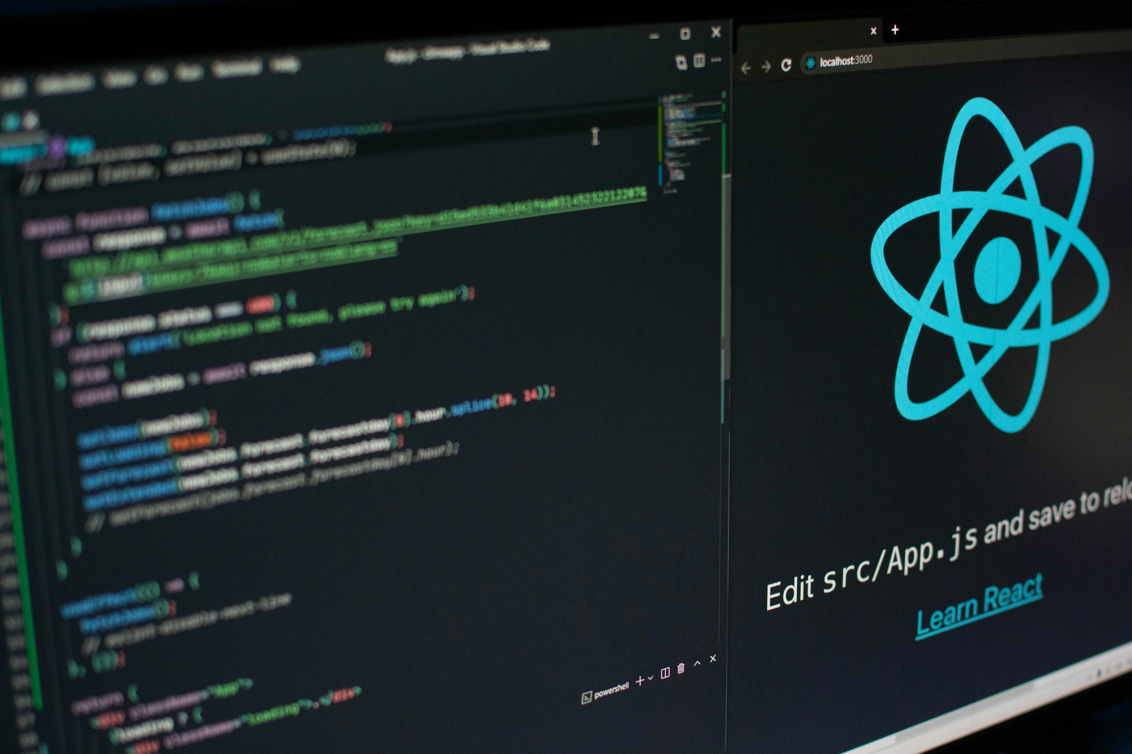 A developer's screen showing a React component tree in a dark-themed IDE
